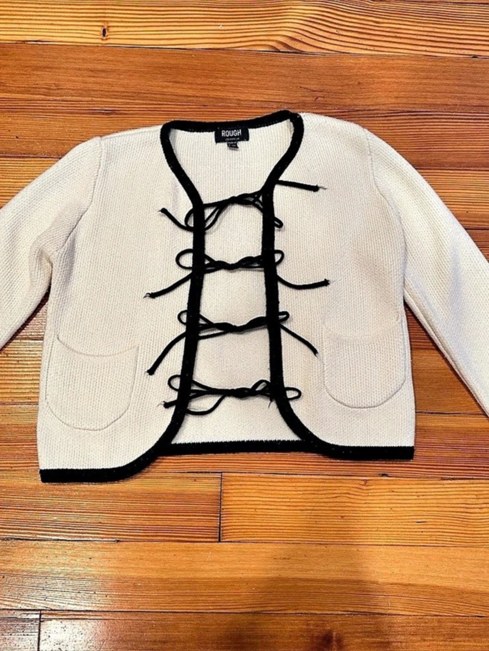 ROUGH Lace-Up Cardigan in Cream & Black Size Small